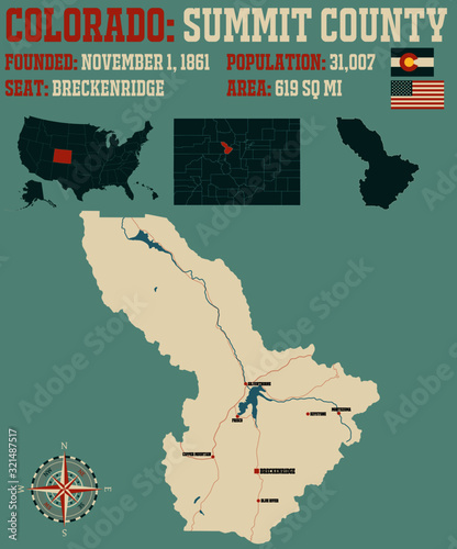 Large and detailed map of Summit county in Colorado, USA.