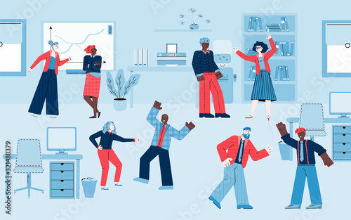 Business people quarrelling and arguing in office, sketch vector illustration.