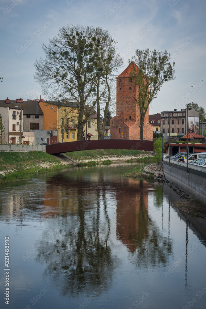 Masurian tower and Drweca river in Brodnica, Kujawsko-Pomorskie, Poland