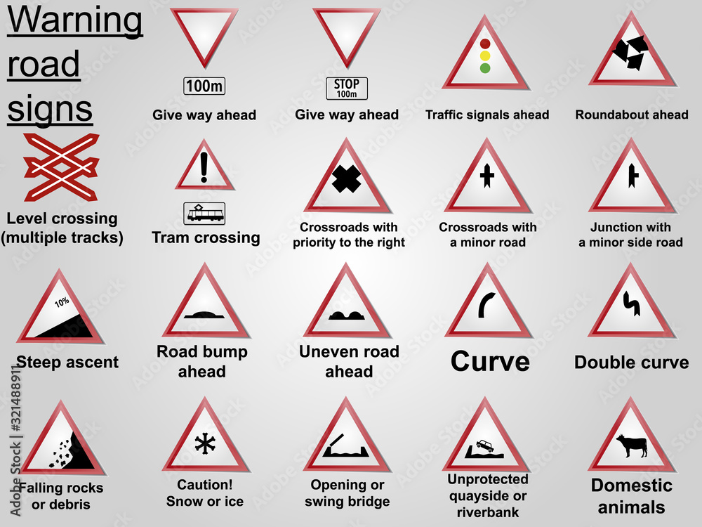 Volume road traffic street sign, vector illustration collection isolated on white background for learning, education, driving courses, sticker, icon. Volume road traffic street sign, vector illustration collection isolated on white background for learning, education, driving courses, sticker, icon.