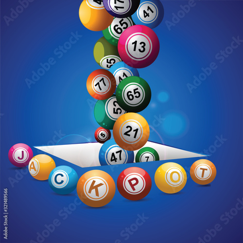 Jackpot bingo lottery balls falling in a hole