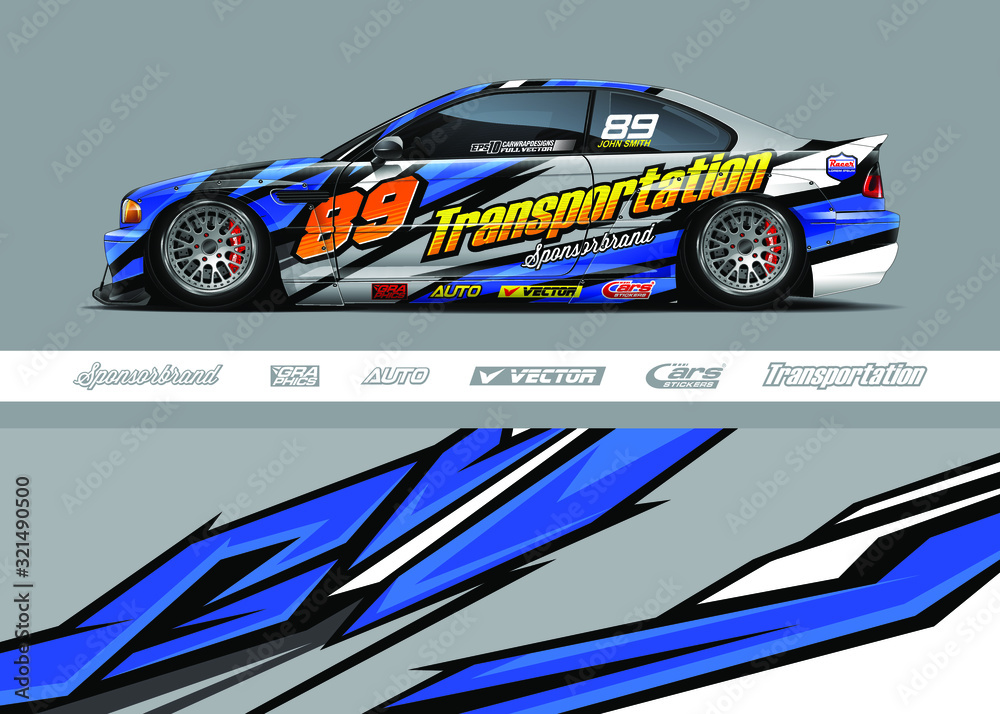 Race car livery design vector. Graphic abstract stripe racing background designs for vinyl wrap, race car, cargo van, pickup truck and adventure. Full vector Eps 10. Race car livery design vector. Graphic abstract stripe racing background designs for vinyl wrap, race car, cargo van, pickup truck and adventure. Full vector Eps 10.