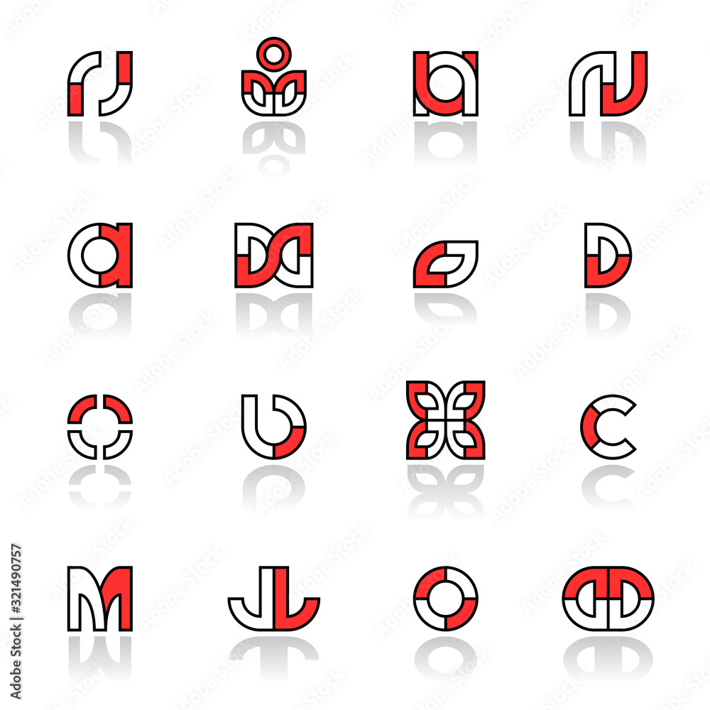 Design elements set. Abstract red, black and white icons.