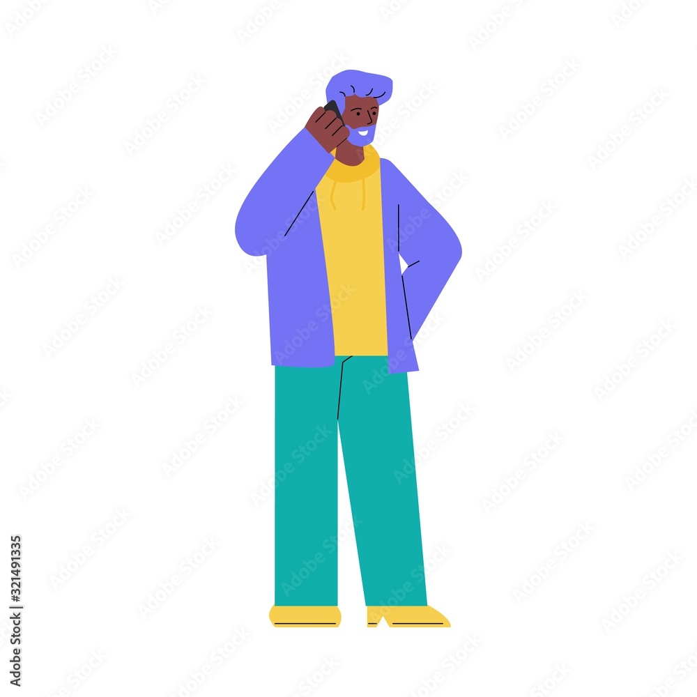 Male cartoon character talking on the phone isolated on white background. Male cartoon character talking on the phone isolated on white background.