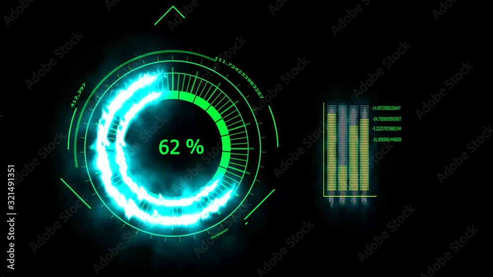 Digital meter power energy blue and bar of graph and numeric increase by time