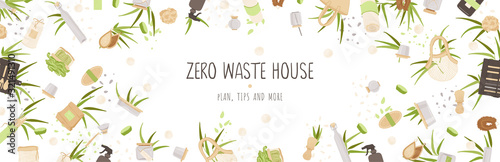 Zero Waste Vector Concept illustration in Minimalism Style, with Reusable and Recycle Zero Waste products about Kitchen, house hold and house keeping theme