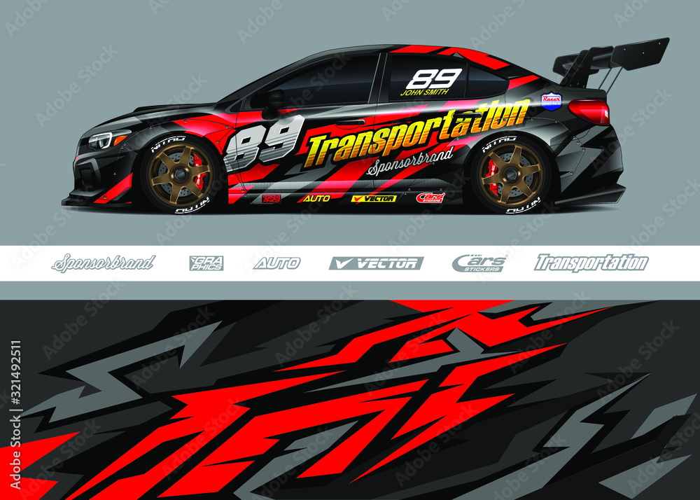 Race car livery design vector. Graphic abstract stripe racing background designs for vinyl wrap, race car, cargo van, pickup truck and adventure. Full vector Eps 10. Race car livery design vector. Graphic abstract stripe racing background designs for vinyl wrap, race car, cargo van, pickup truck and adventure. Full vector Eps 10.