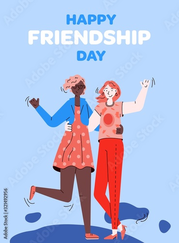 Friendship day banner or card with best close friends girls vector illustration.