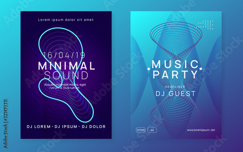 Music poster. Dynamic fluid shape and line. Wavy concert invitation set. Neon music poster. Electro dance dj. Electronic sound fest. Club event flyer. Techno trance party.