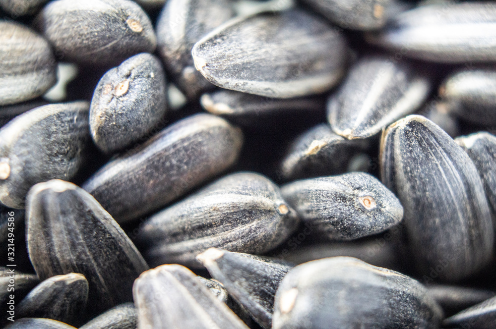 Black fried sunflower seeds close-up. Macro photo Black fried sunflower seeds close-up. Macro photo