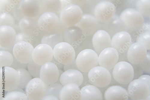 White round pearl balls close up. Macro photo