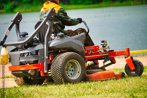 Photography mowing grass on a lawn mower of large areas