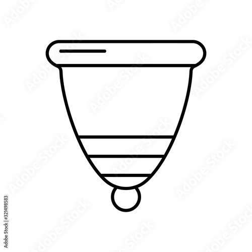 Menstrual cup icon. Thin line art template for logo. Black simple illustration of feminine hygiene products. Contour isolated vector image on white background. Zero waste theme