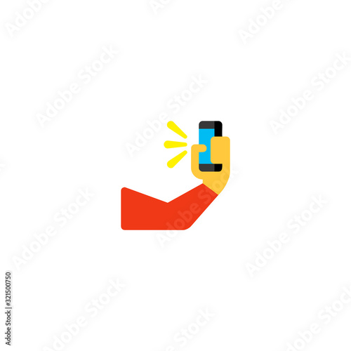 Selfie take photo vector flat icon. Isolated photo capture hand emoji illustration 