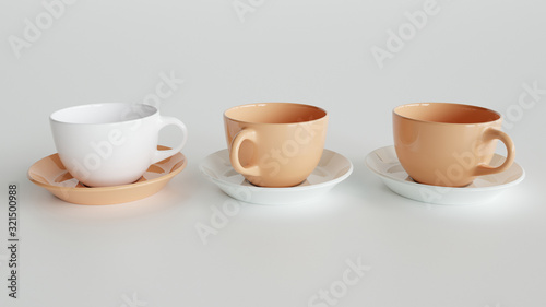 Three colorful cups side by side - 3D rendering