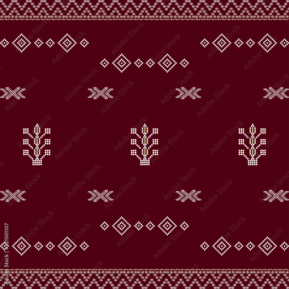 Seamless geometric ornamental vector pattern on red background. Abstract background motif ulos. creative design cloth pattern. tribal ethnic design