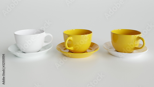 Three colorful cups side by side - 3D rendering
