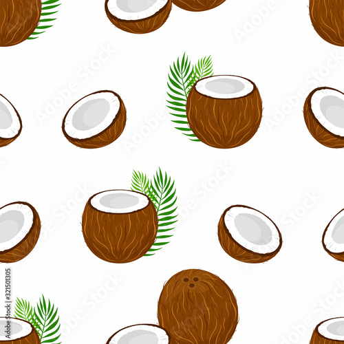 Seamless pattern with coconut on white background