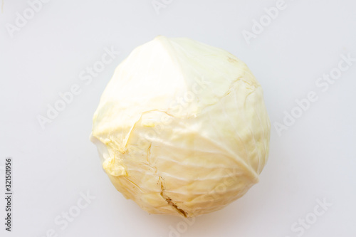 head of white cabbage on white background