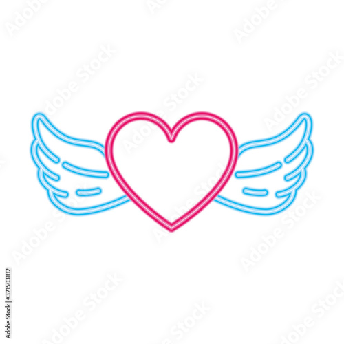 heart with wings in neon light, valentines day
