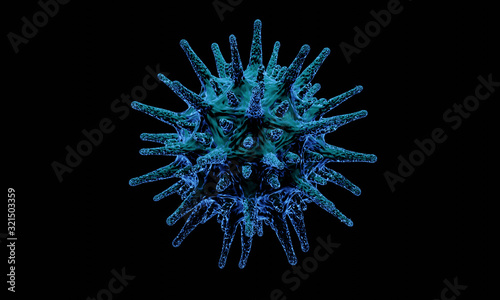Abstract bacteria or virus cell in spherical shape with long antennas. Corona virus from  Wohun , China crisis concept. Pandemic or virus infection concept - 3D Rendering.