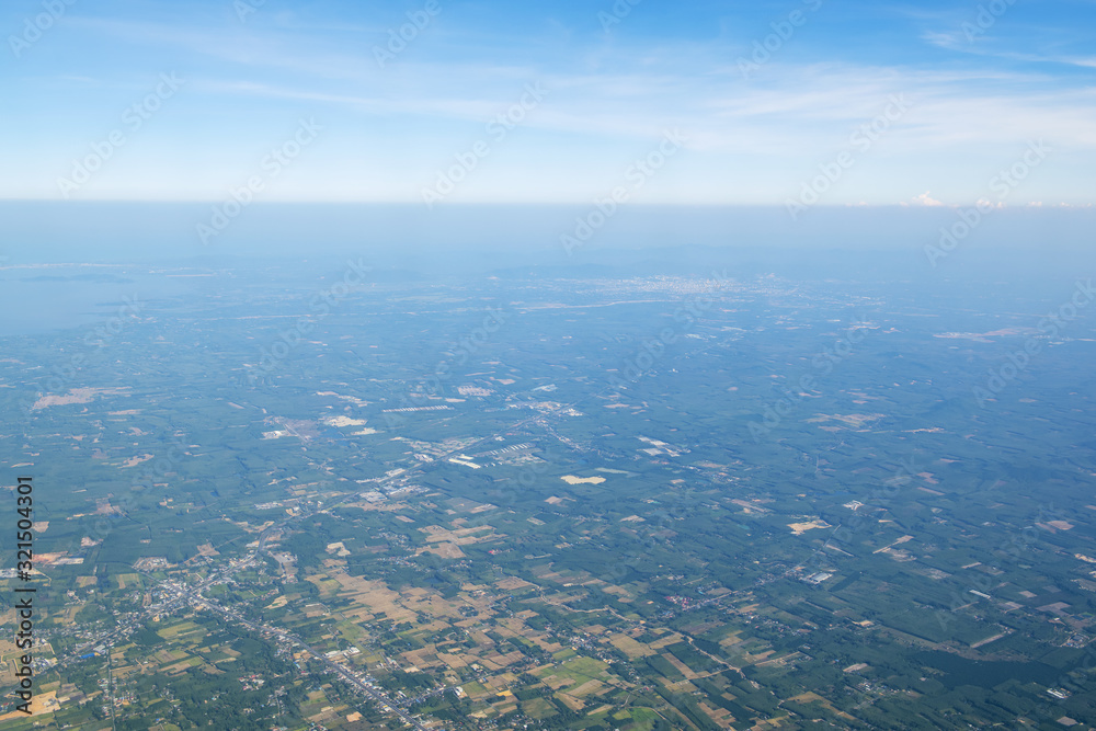 landscape, Sky and clouds beautiful The view out of an airplane in the morning thailand appropriate the background , idea copy space