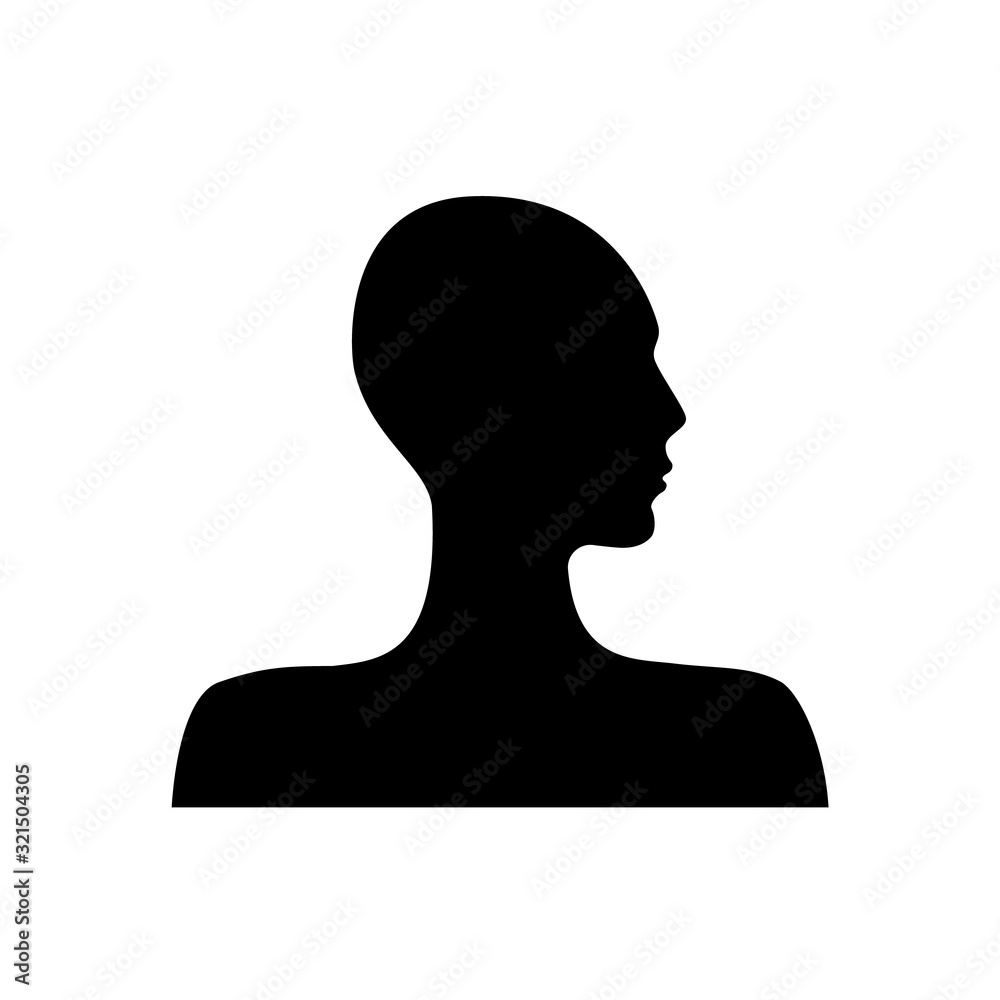 Side view silhouette of a bald woman's head. Side view silhouette of a bald woman's head.