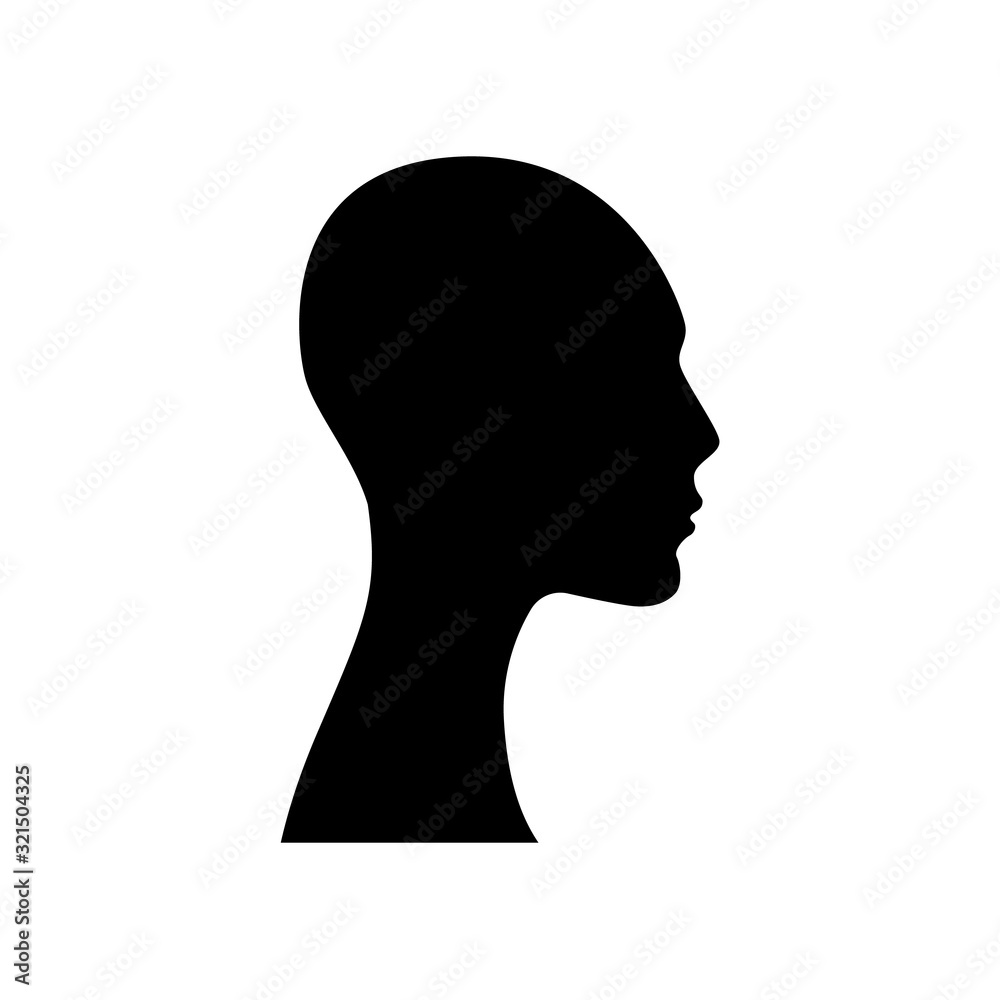 Side view silhouette of a bald woman's head.