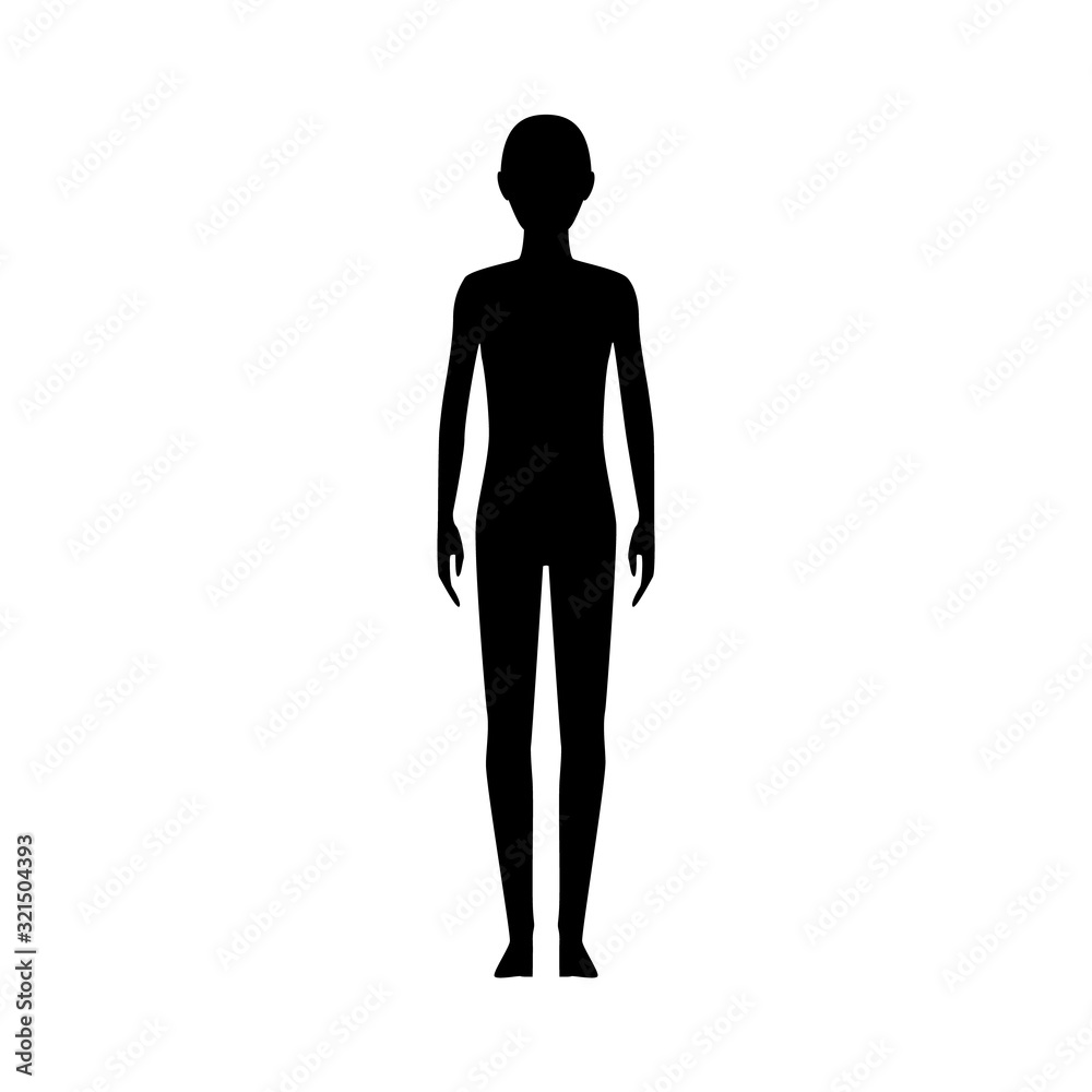 Front view human body silhouette of a teenager. Gender neutral person.