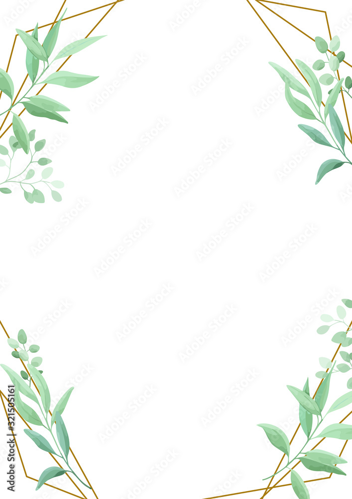 Green leaves geometric frame template. Foliage border. Vector illustration. Green leaves geometric frame template. Foliage border. Vector illustration.
