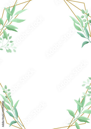 Green leaves geometric frame template. Foliage border. Vector illustration.