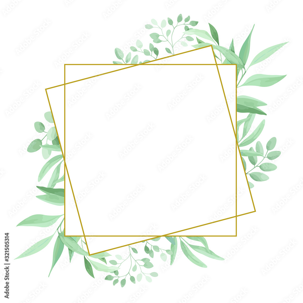 Green leaves geometric frame template. Foliage border. Vector illustration. Green leaves geometric frame template. Foliage border. Vector illustration.