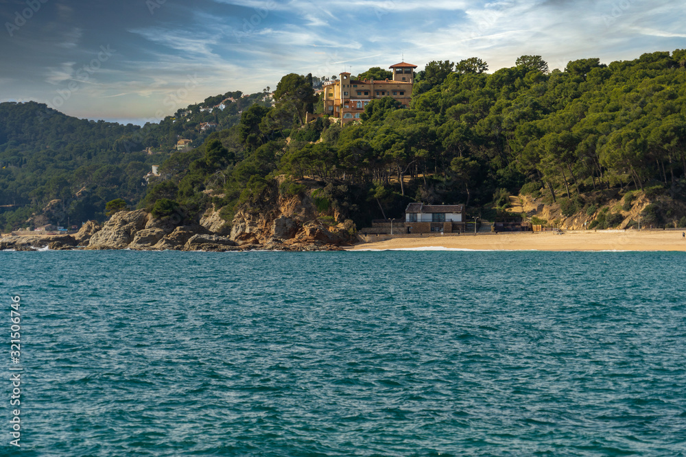 Fenals beach in Lloret de Mar, Costa Brava de Griona, without people, promenade of the sea Fenals beach in Lloret de Mar, Costa Brava de Griona, without people, promenade of the sea