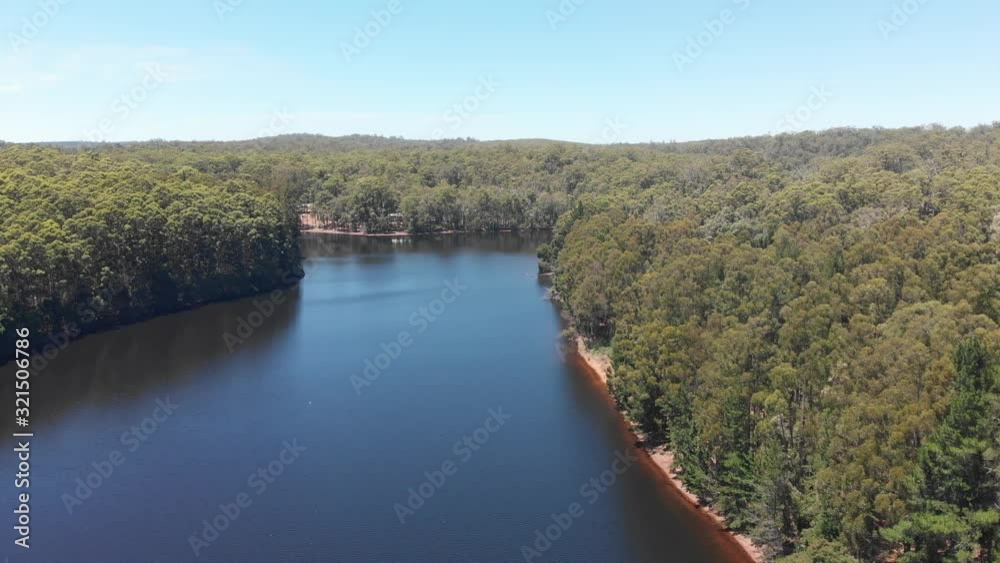 Drinking water catchment dam in Australian bush. Summer. Aerial
