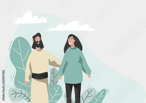 Jesus and the young women White background used for media design It is a vector image style.