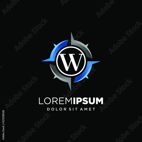 Initial Letter W with Compass Logo Design