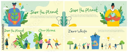 Vector illustration ECO backgrounds of Concept of green, eco energy and quote Save the planet.