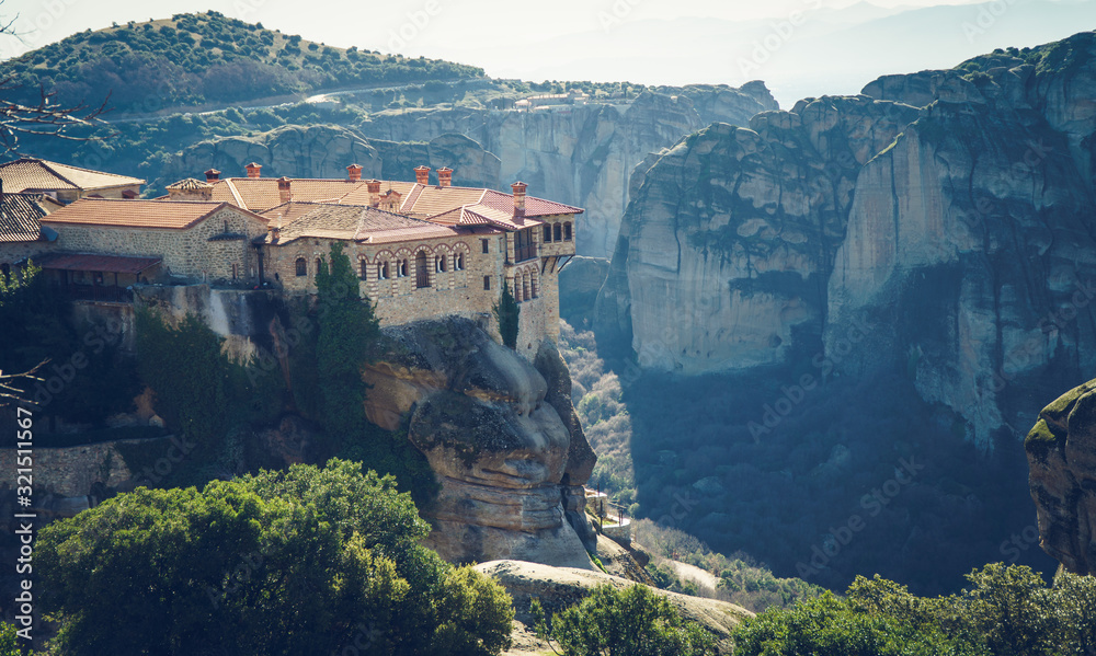 The holy monastery in Meteora Greece placed in the rocks produce the quiet that monks need to pray 