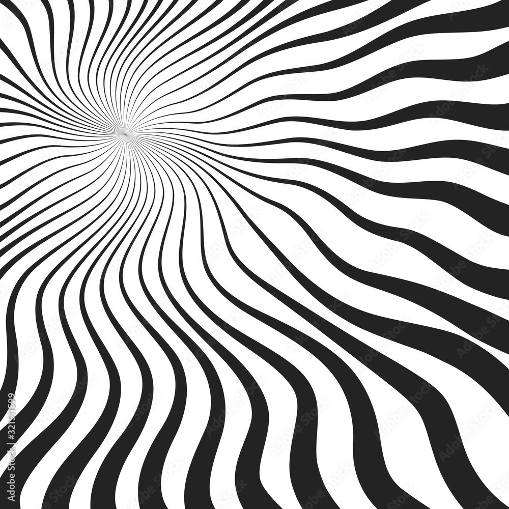Radial black wavy lines with different thickness. Optical pattern. Radial black wavy lines with different thickness. Optical pattern.