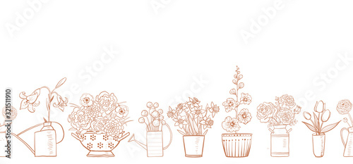 Seamless pattern with garden flowers bouquets. Can be used for wallpaper, pattern fills, textile, web page background, surface textures.