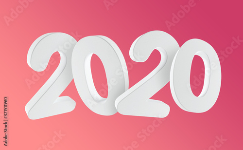 Red 2020 new year. 3d rendering