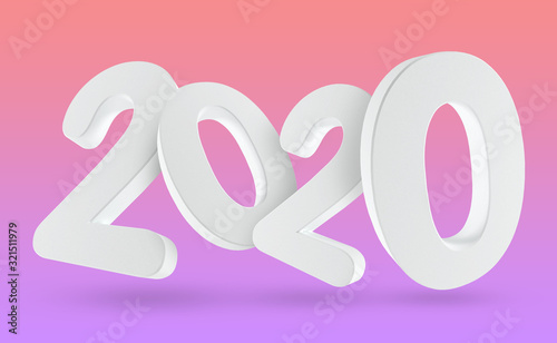 2020 new year. 3d render on color background