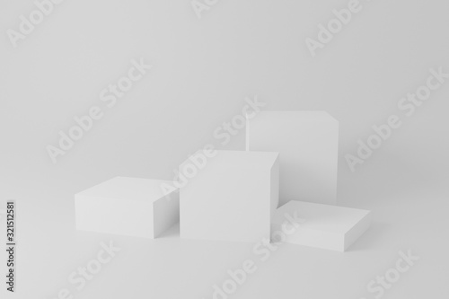 3d rendered illustration with geometric step white cube podium platform for cosmetic product presentation.Mock up design empty space. Abstract composition in blue pastel background modern style