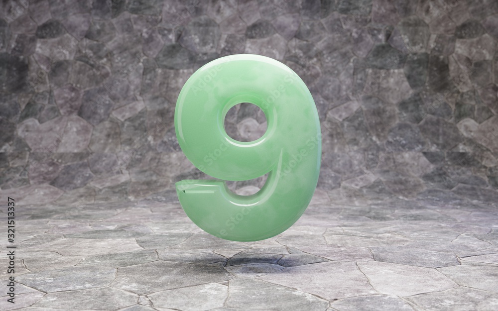 Jade number 9 on rocky backgrond Jade number 9 on rocky backgrond