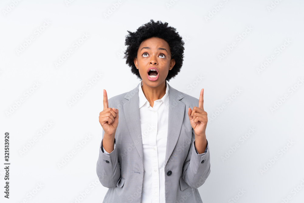 African american business woman over isolated white background pointing with the index finger a great idea African american business woman over isolated white background pointing with the index finger a great idea