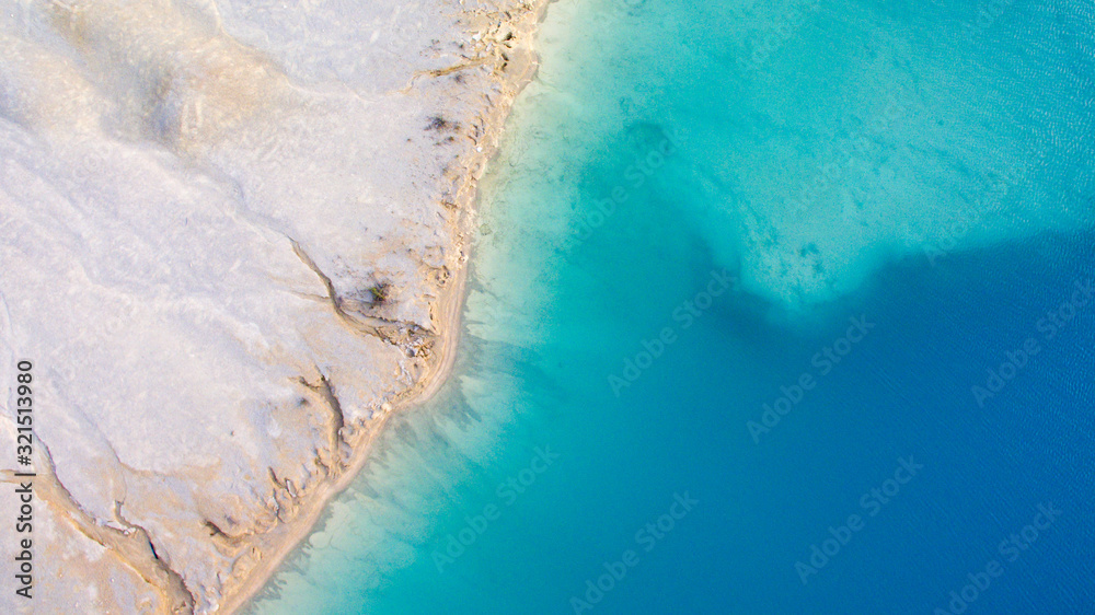 view of the blue lake at bintan island	