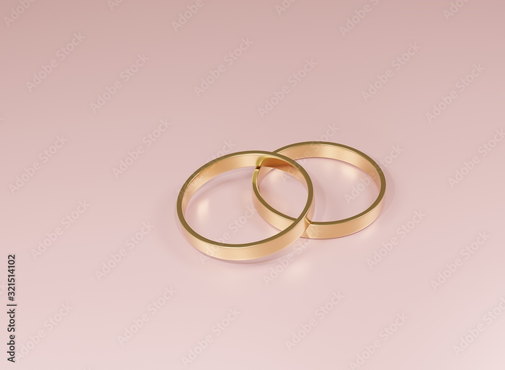 3d render of golden wedding rings that place on pink background for special time. 3d render of golden wedding rings that place on pink background for special time.
