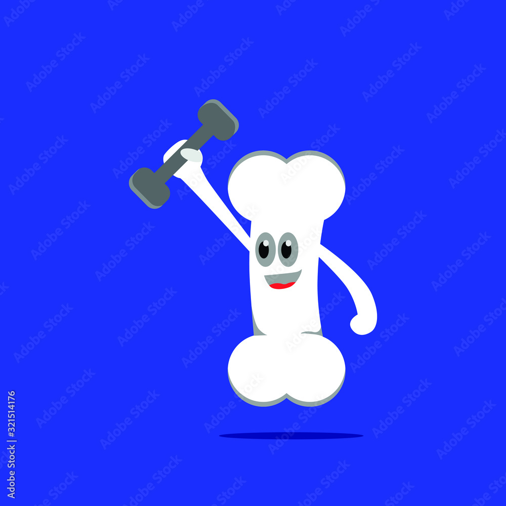 Vector illustration of strong bone cartoon character lifting a barbell Vector illustration of strong bone cartoon character lifting a barbell
