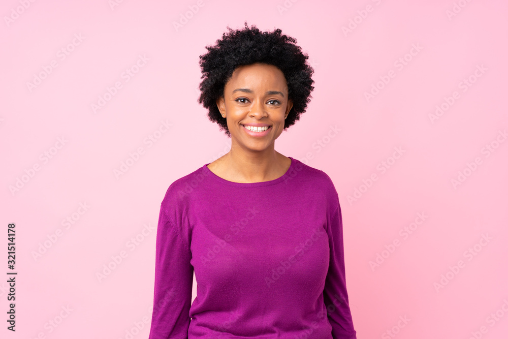 African american woman over isolated pink background laughing African american woman over isolated pink background laughing