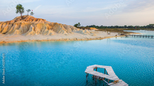 view of the blue lake at bintan island	